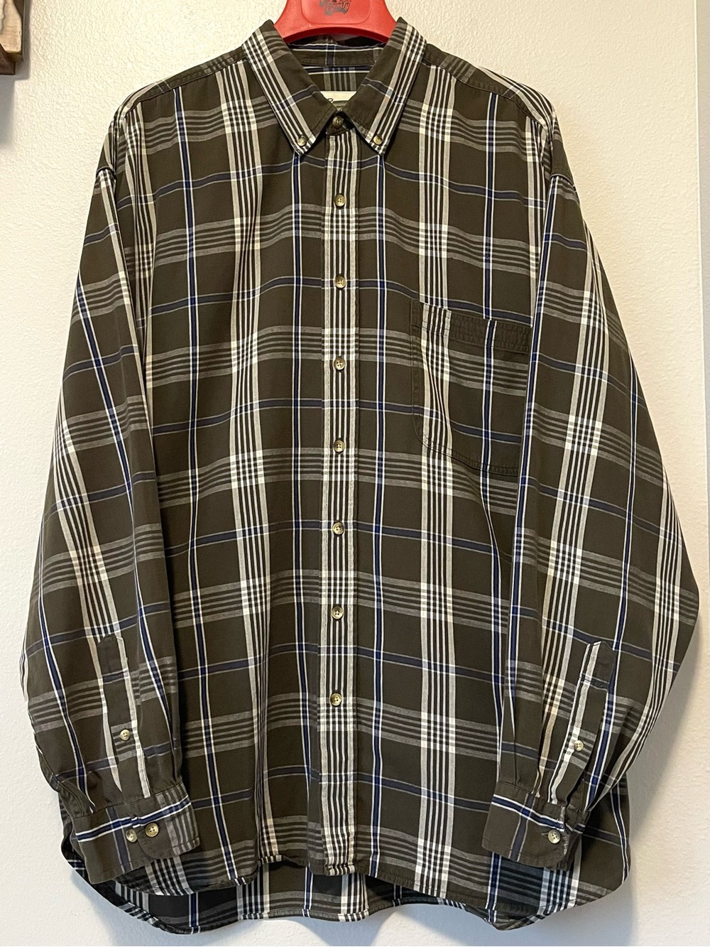 Vintage Eddie Bauer Plaid Shirt - Plaid Lightweight & Olive Green - XXL Tall